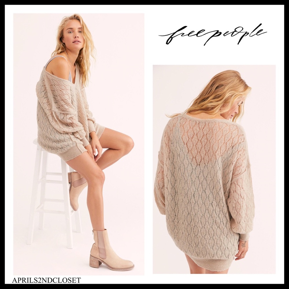 FREE PEOPLE BOHO PULLOVER V-NECK TUNIC SWEATER A2C - Picture 5 of 16